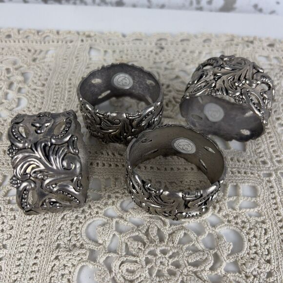 Godinger Silver Art Co Baroque Rococo LTD Set Of 4 Napkin Rings GSA Holders - Picture 3 of 11